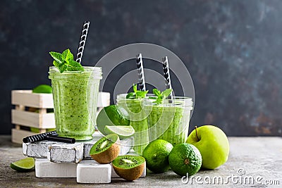 Smoothie with fresh green apple, kiwi and lime. Summer vitamin refreshing beverag Stock Photo