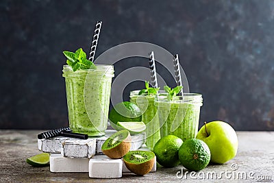Smoothie with fresh green apple, kiwi and lime. Summer vitamin refreshing beverag Stock Photo