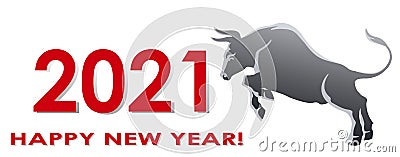 Bull. Symbol of year 2021.Greeting card. Vector illustration. Vector Illustration