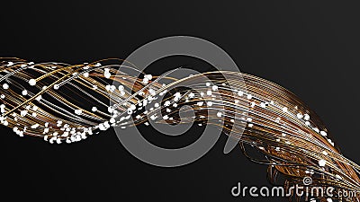 smoothly flowing particles swarm with glowing golden trails. warm and cold colors. Suitable for any technology, fantasy Stock Photo