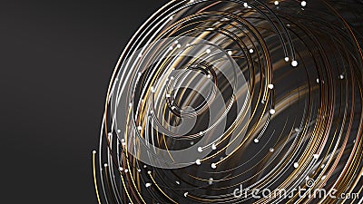 smoothly flowing particles swarm with glowing golden trails. warm and cold colors. Suitable for any technology, fantasy Stock Photo