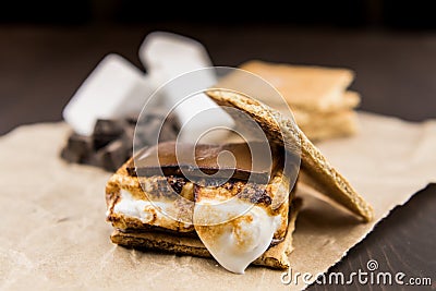 Smore with Graham Cracker Top Leaning Stock Photo