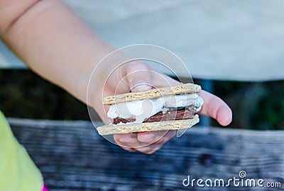 Smore`s, a delicious sweet treat with roasted marshmallow, graham cracker and chocolate. Stock Photo