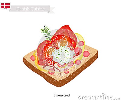 Smorrebrod with Strawberry, The National Dish of Denmark Vector Illustration