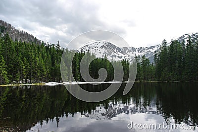 Smreczynski pond in spring scenery. Western Tatra Mountains. Pol Stock Photo