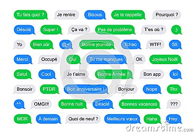 SMS bubbles short messages in French Stock Photo