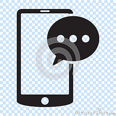 SMS message in smartphone icon. SMS message icon in flat style isolated on white background. Sms symbol in phone. Cartoon Illustration