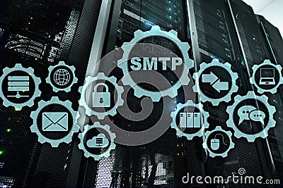 Smtp - server mail transfer protocol. TCP IP protocol sending and receiving e-mail. Simple Mail Transfer Protocol Stock Photo