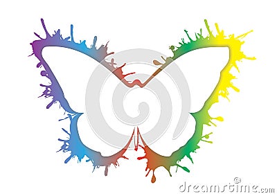 Smudge splash rainbow grunge butterfly icon isolated Vector Illustration