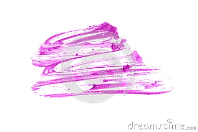 Smudged eye shadow isolated on a white background. The purple color of the cosmetic product. Creamy texture of makeup. Stock Photo