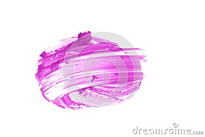 Smudged eye shadow isolated on a white background. The purple color of the cosmetic product. Creamy texture of makeup. Stock Photo