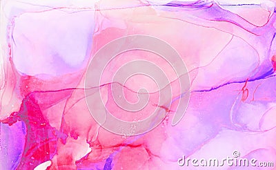 Smudged soft light pink alcohol ink abstract background. Flow liquid watercolor paint splash texture effect illustration for cards Cartoon Illustration