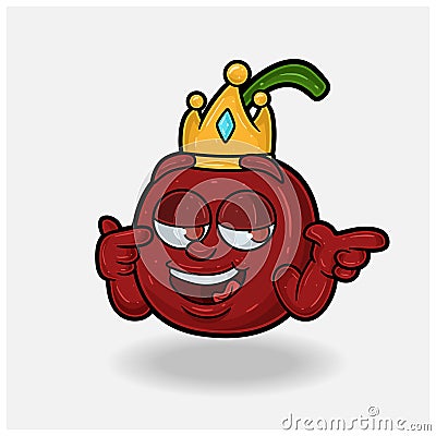 Smug expression with Cherry Fruit Crown Mascot Character Cartoon Vector Illustration