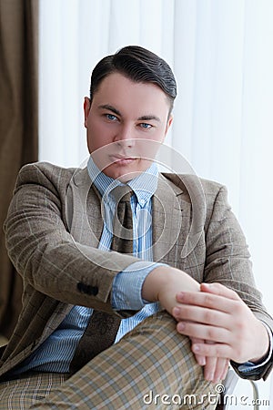 Smug self satisfied business man smirk corporate Stock Photo