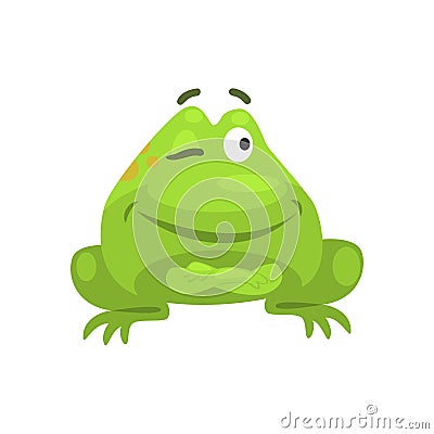 Smug Winking Green Frog Funny Character Childish Cartoon Illustration Vector Illustration