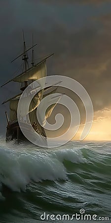 The Smuggler's Eerie Journey Across the Sea Stock Photo