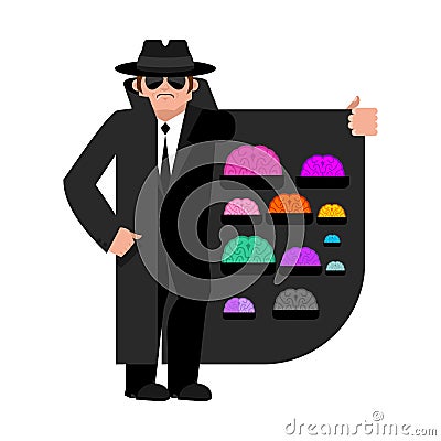 Smuggler selling Brains. Cloak-seller isolated. Dealer in hat an Vector Illustration