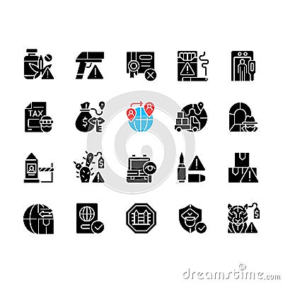 Smuggling black glyph icons set on white space Vector Illustration