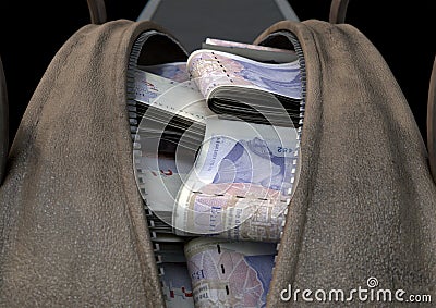 Illicit Cash In A Brown Duffel Bag Editorial Stock Photo