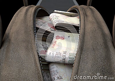 Illicit Cash In A Brown Duffel Bag Stock Photo