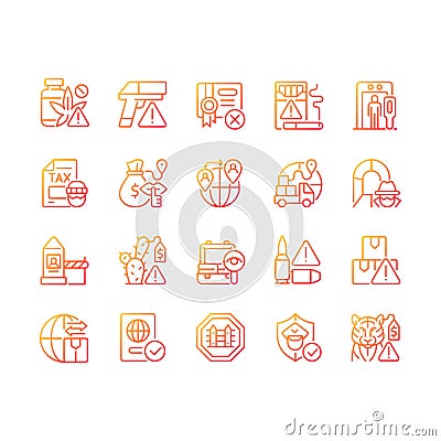 Smuggling gradient linear vector icons set Vector Illustration