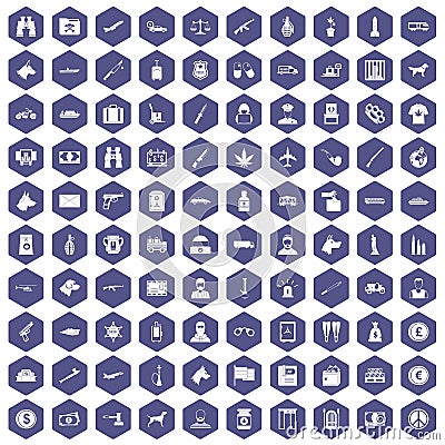 100 smuggling icons hexagon purple Vector Illustration