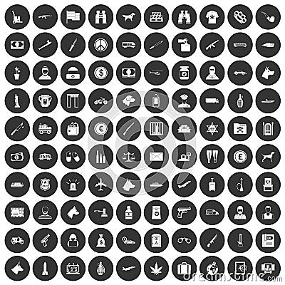 100 smuggling icons set black circle Vector Illustration