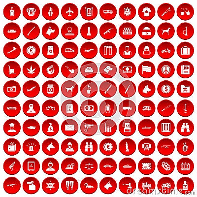 100 smuggling icons set red Vector Illustration
