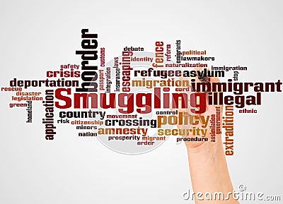 Smuggling word cloud and hand with marker concept Stock Photo