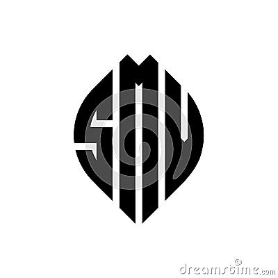 SMV circle letter logo design with circle and ellipse shape. SMV ellipse letters with typographic style. The three initials form a Vector Illustration