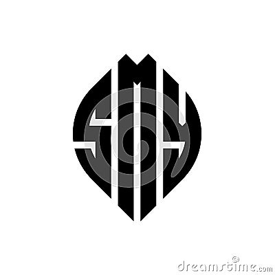 SMY circle letter logo design with circle and ellipse shape. SMY ellipse letters with typographic style. The three initials form a Vector Illustration