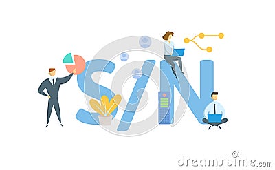 SN, Serial Number. Concept with keyword, people and icons. Flat vector illustration. Isolated on white. Vector Illustration