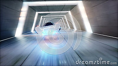 Snabb körning för futuristisk flygbil i scifi-tunnelen, coridor Begrepp av framtid Realistisk animering 4K stock video Snabb körning för futuristisk flygbil i scifi-tunnelen, coridor Begrepp av framtid Realistisk animering 4K stock video