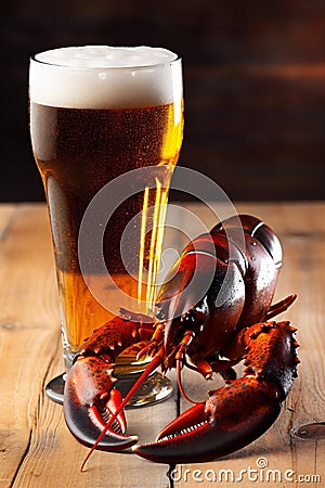 crayfish crab tasty food crawfish beer glass seafood red snack background. Generative AI. Stock Photo