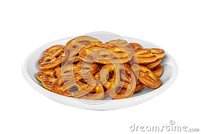 Snack, bretzel in front of alcohol isolated white Stock Photo