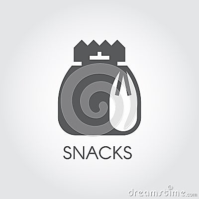 Snack glyph icon. Package with lunch, fast food, chips or other product concept label. Black flat pictograph. Vector Vector Illustration