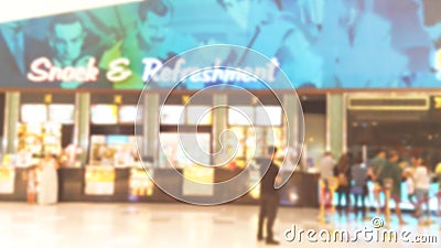 Blur background of snack and refreshment sell counter at the movie theater Stock Photo