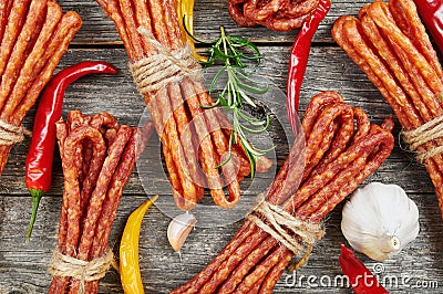 Snack stick sausages Stock Photo