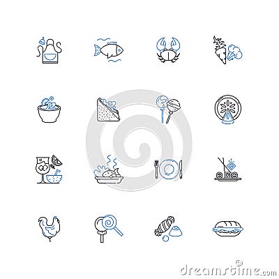 Snacking line icons collection. Nibbling, Munching, Grazing, Bingeing, Chomping, Devouring, Chewing vector and linear Vector Illustration