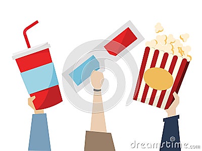 Snacks and 3D glasses for movie time Stock Photo