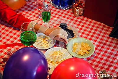 snacks and gift for friend xmas party Stock Photo