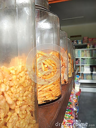 Snacks inside the jar at minimarket Stock Photo
