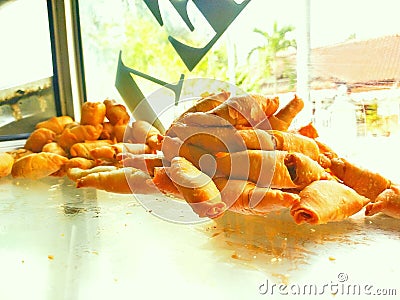 Snacks processed by bananas and flour, crispy, preferred and priced by the populace Stock Photo