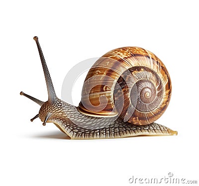 Snail with big shell on white background. For beauty skin products with mucin with firming effect Stock Photo