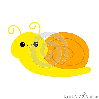 Snail cochlea icon. Orange shell house. Cute cartoon kawaii funny character. Insect bug isolated. Big eyes. Blue body. Smiling Vector Illustration