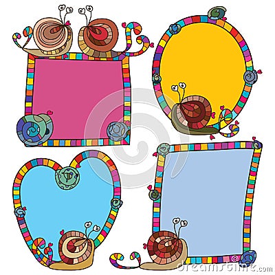 Snail crazy colorful frame set Vector Illustration