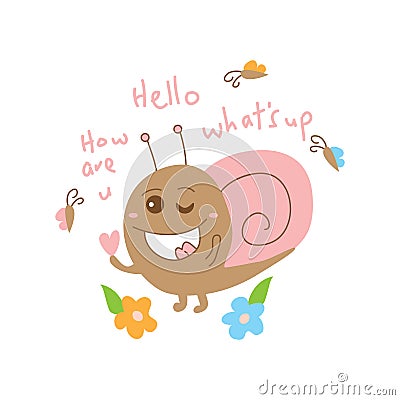 Snail crazy monster hello card Vector Illustration