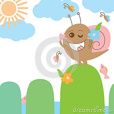 Snail crazy monster sun bath Vector Illustration