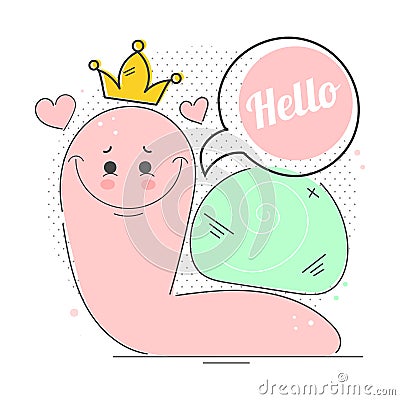 Snail Hello children`s illustration for t shirts Vector Illustration