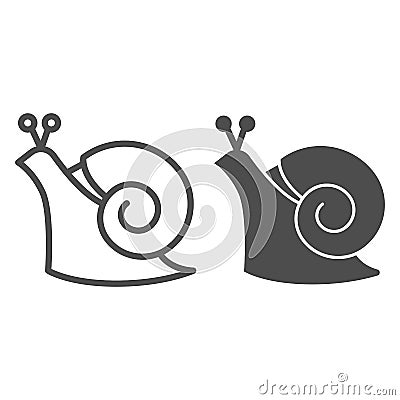 Snail line and solid icon, wildlife concept, mollusk with spiral shell sign on white background, Garden snail icon in Vector Illustration